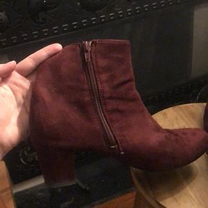 Burgundy suede zip up booties